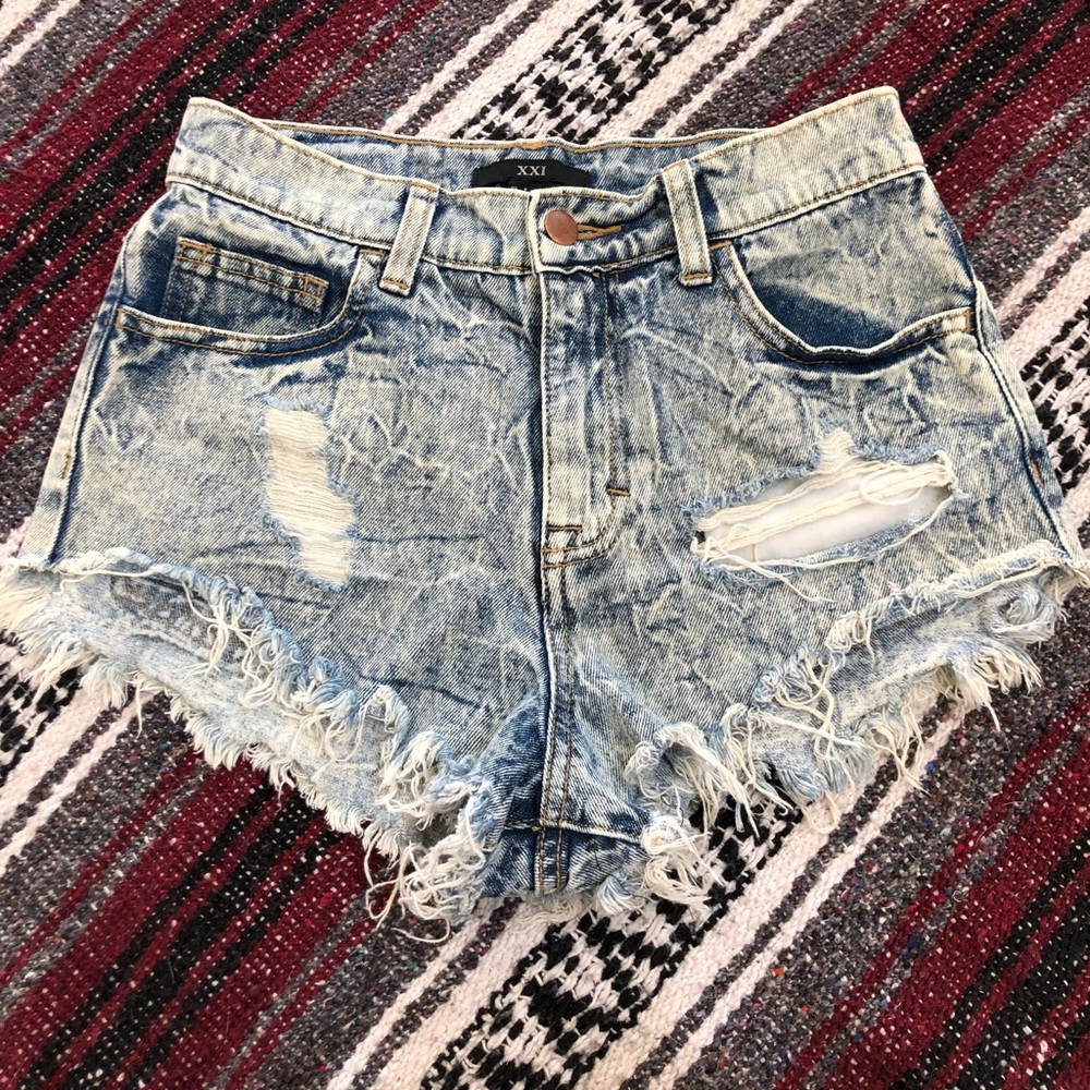 Stone Washed High Waisted Jean Shorts